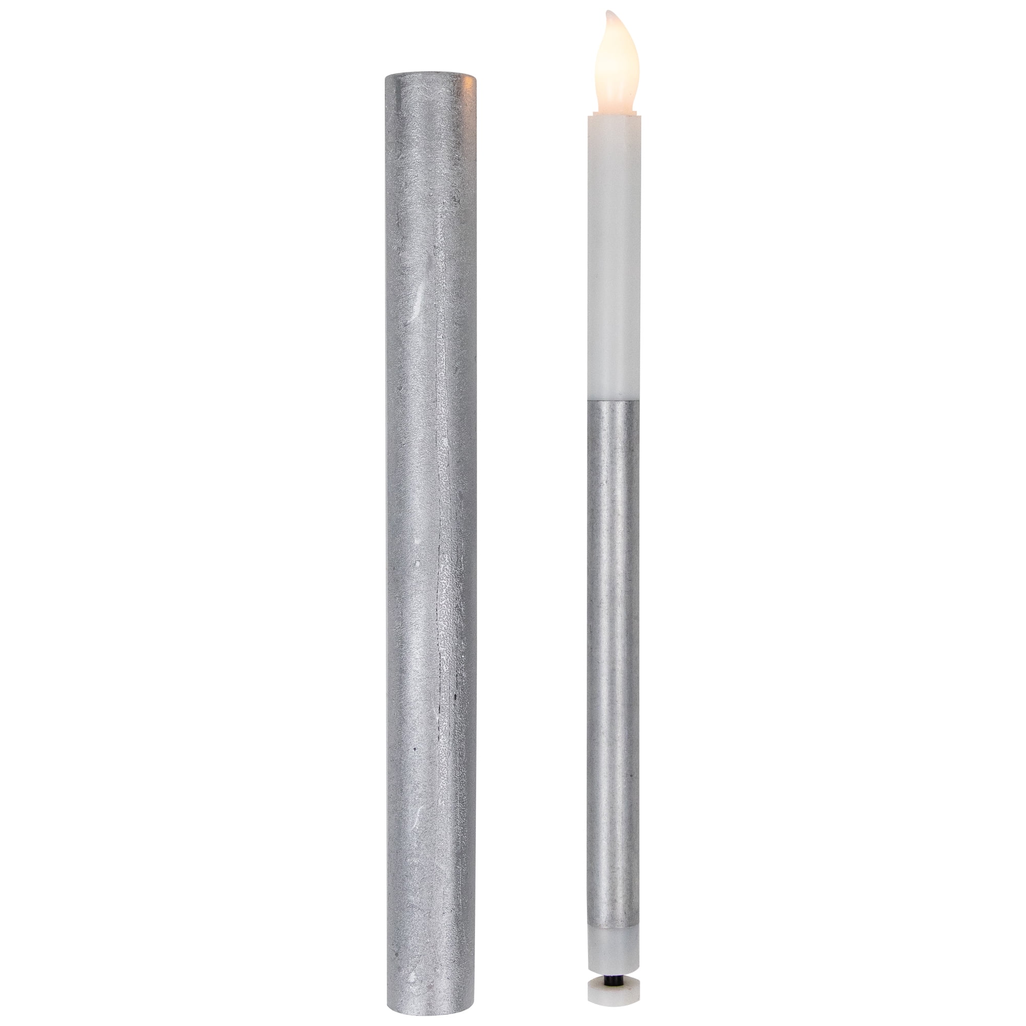 Northlight Set of 4 Brushed Silver-tone LED Flameless Wax Flickering Taper Candles 9.5"