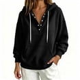 thumbnail image 2 of Ladies Ruched Crochet Hooded Plain Loose Fit Hoods Outfits Sweatshirt for Women Sweater Fall Winter Outfits 2026 Black M, 2 of 6