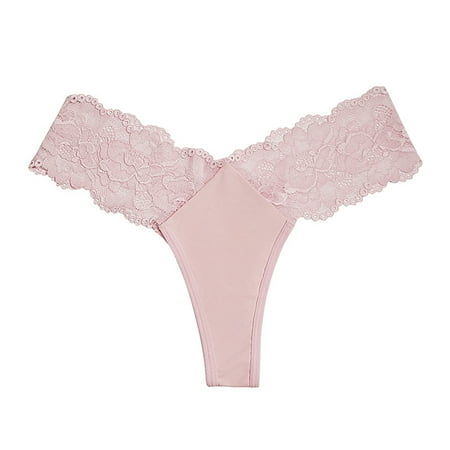 GHSOHS Womens Underwear Thongs Womens Briefs Lingerie Panties Lace Underwear for Women Cotton Bikini Panties Soft Hipster Panty Ladies Stretch Hollow out Bow No Show Thong Briefs Pink Panty Disp XS