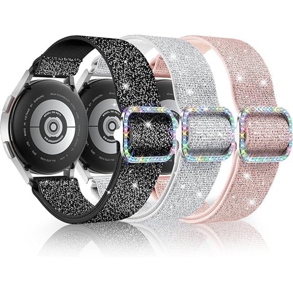 for Samsung Galaxy Watch Bands for Women, Bling Stretchy Nylon Strap Designed for Samsung Galaxy Watch 8/7/6/5/4/FE, Active 2 – Soft, Breathable, Adjustable, Glitter Elastic Wristband