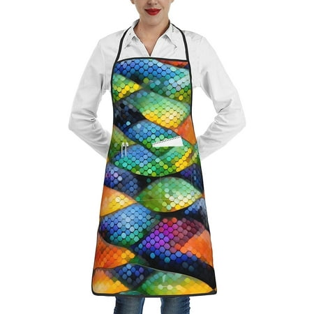 

Rainbow Fish Scale Stain Resistant Apron Unisex Apron 1 Pocket In The Middle Suitable For Kitchen Cooking Waitress Chef Grill Apron.