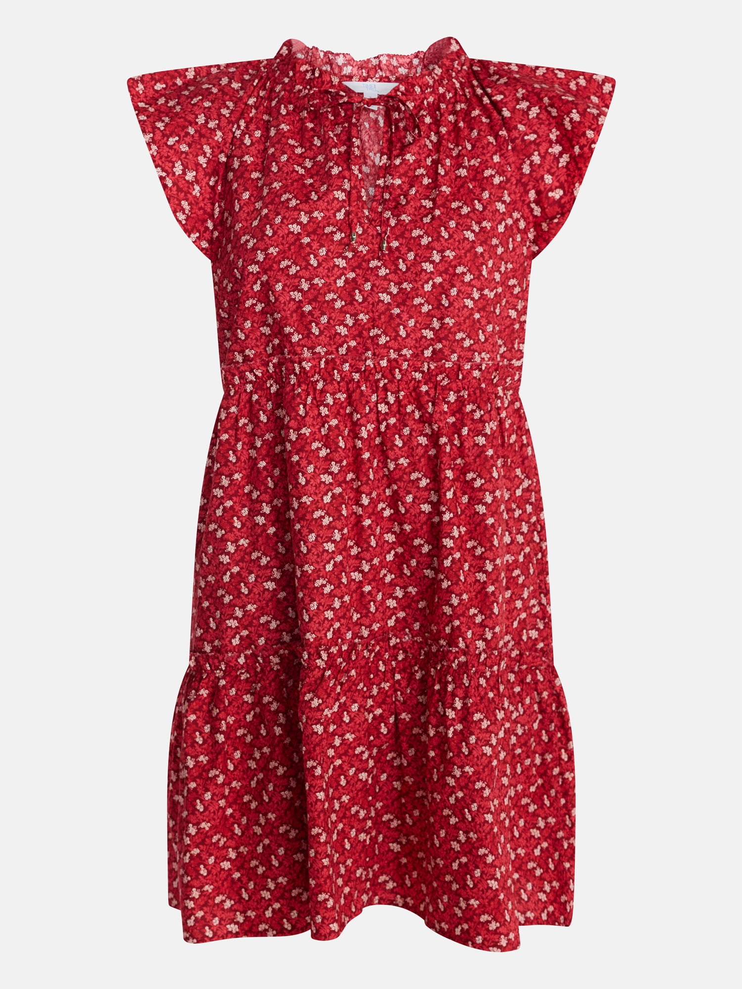Time and Tru Women's Tiered Cotton Mini Dress with Flutter Sleeves, Sizes XS-4X