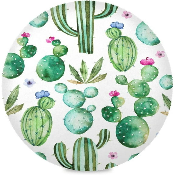 48"X 48" Cactus Tree Flower Watercolor Elastic Fitted Edged Round Tablecloth Fade Resistant Anti-Shrink Table Cloth Washable Table Cover for Banquet Home Indoor or Outdoor