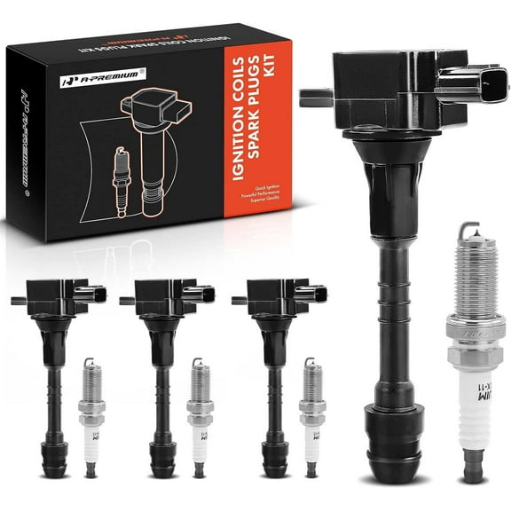 A-Premium Ignition Coils and Spark Plugs Kits Compatible with Nissan Sentra 2002 2003 2004 2005 2006 L4 1.8L, Replace# 224486N015, LFR5A11 4-PC Set