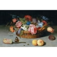 thumbnail image 2 of Balthasar van der Ast 14x11 Black Ornate Wood Framed Double Matted Museum Art Print Titled: Roses, Tulips, Irises and Other Flowers in a Wicker Basket, with Fruit and Insects on a Ledge, 2 of 5