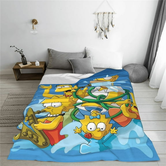 Simpsons Cartoon Printing Throw Blanket, All Seasons Flannel Fleece Blanket, Soft & Warm Plush Blankets for Couch Sofa Bed Camping Travel, 40"x30"