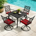 thumbnail image 2 of Nuu Garden 5-Piece Metal Patio Dining Set, 37 Inch Square Table with Umbrella Hole and 4 Swivel Chairs with Removable Cushions, All-Weather Outdoor Furniture Set for Garden, Patio, Black and Red, 2 of 9