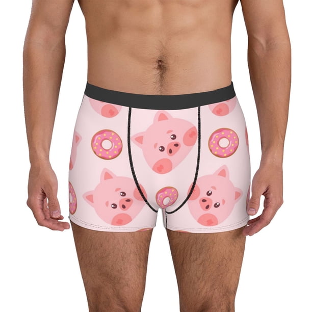 Balery Pigs Head And Donuts Calzoncillos bóxer para hombre, ropa interior de algodón suave y transpirable con cinturilla de nailon-Large