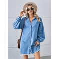 thumbnail image 6 of Women'S Oversized Denim Shirt Dress Button Up Lantern Long Sleeve Tiered Frayed Hem Mid Jean Dress Light Blue S, 6 of 8