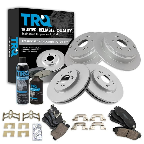 TRQ Front & Rear Ceramic Brake Pad & Coated Rotor Kit w/Fluids for Acura Honda BKA22972 Fits select: 2007-2011 HONDA CR-V, 2010-2012 ACURA RDX