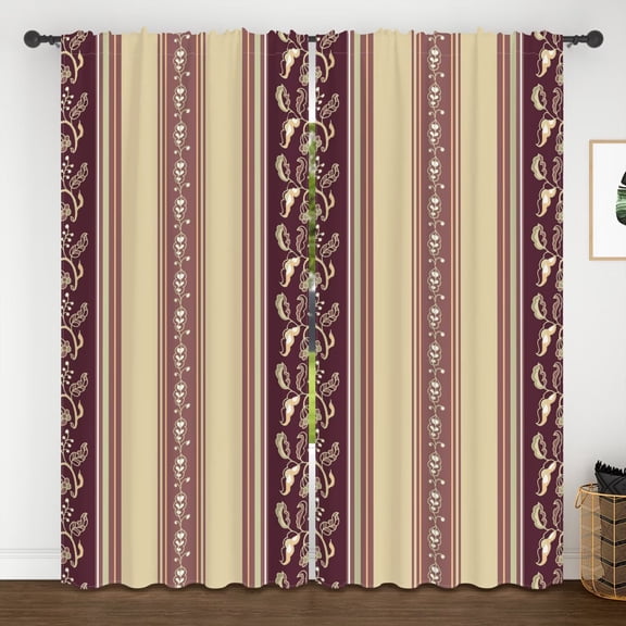 Lfeey Retro Brown Stripe Blackout Curtain For Living Room, Rod Pocket Window Drapes Privacy Protection 42x63 inch, 2 Panels