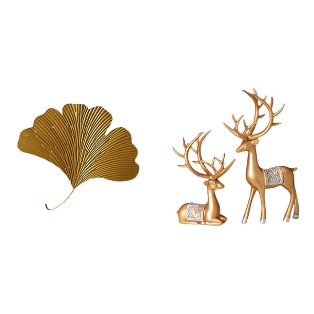 Esculturas de pared de hojas,Esculturas de pared de hierro forjado con hojas de ginkgo,Escultura de arte de pared con hojas de ginkgo para colgar,Estatua de escultura de ciervo,Estatua de