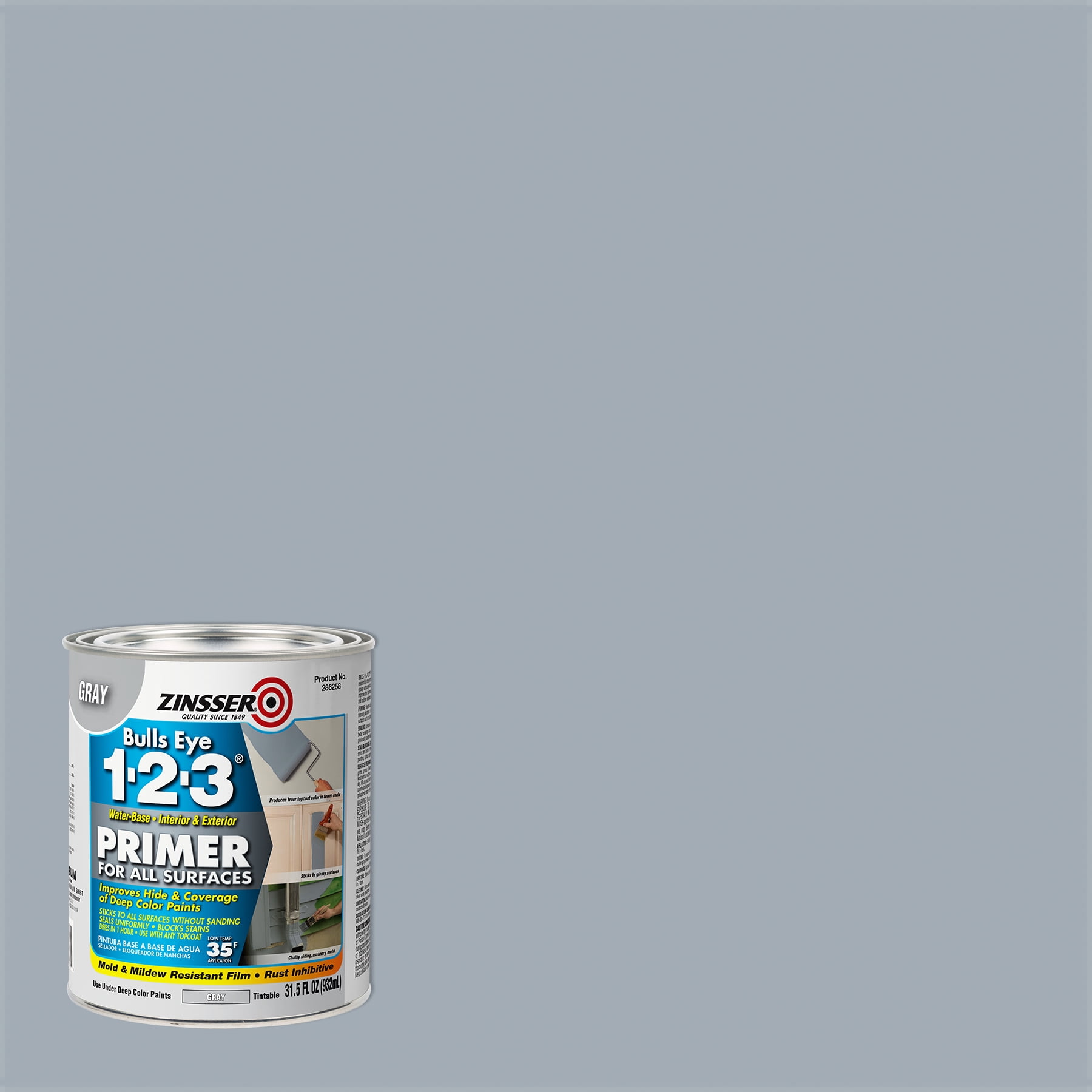 Gray, Zinsser Bulls Eye 1-2-3 Water-Based Primer, Quart