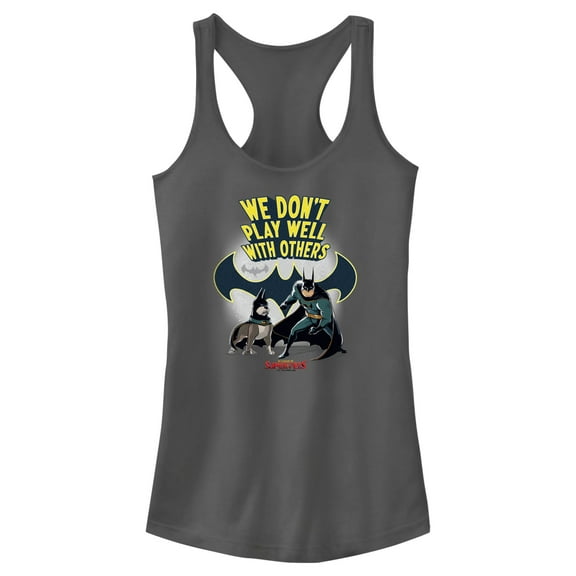 Junior's DC League of Super-Pets We Don’t Play Well With Others Racerback Tank Top Charcoal Medium