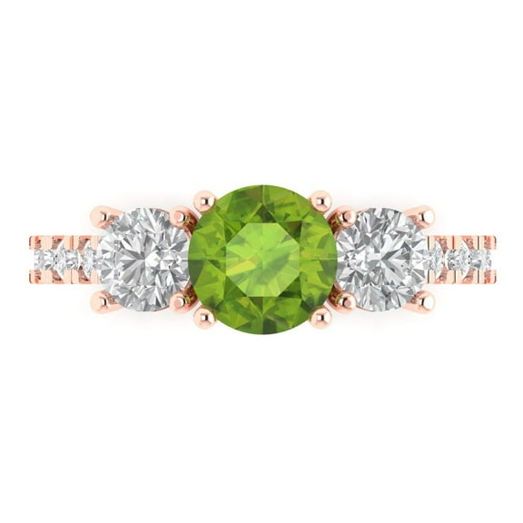 Three-Stone Engagement Ring for Women - 1.97ct Natural Peridot in 18K Rose Gold Promise Ring