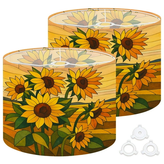 Lamp Shades Set of 2 Easy Assembly Stained glass sunflowers Drum Lampshades for Table Lamps Floor Lamps Pendant Light 13"x13"x10" Replacement Lamp Shade