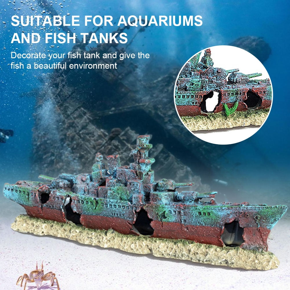 golytefs Aquarium Resin Sunken Pirate Ship Multifunction Creative Warship Wreckage Reusable Shipwreck Decorations for Fish Tank Cave Decor Accessories