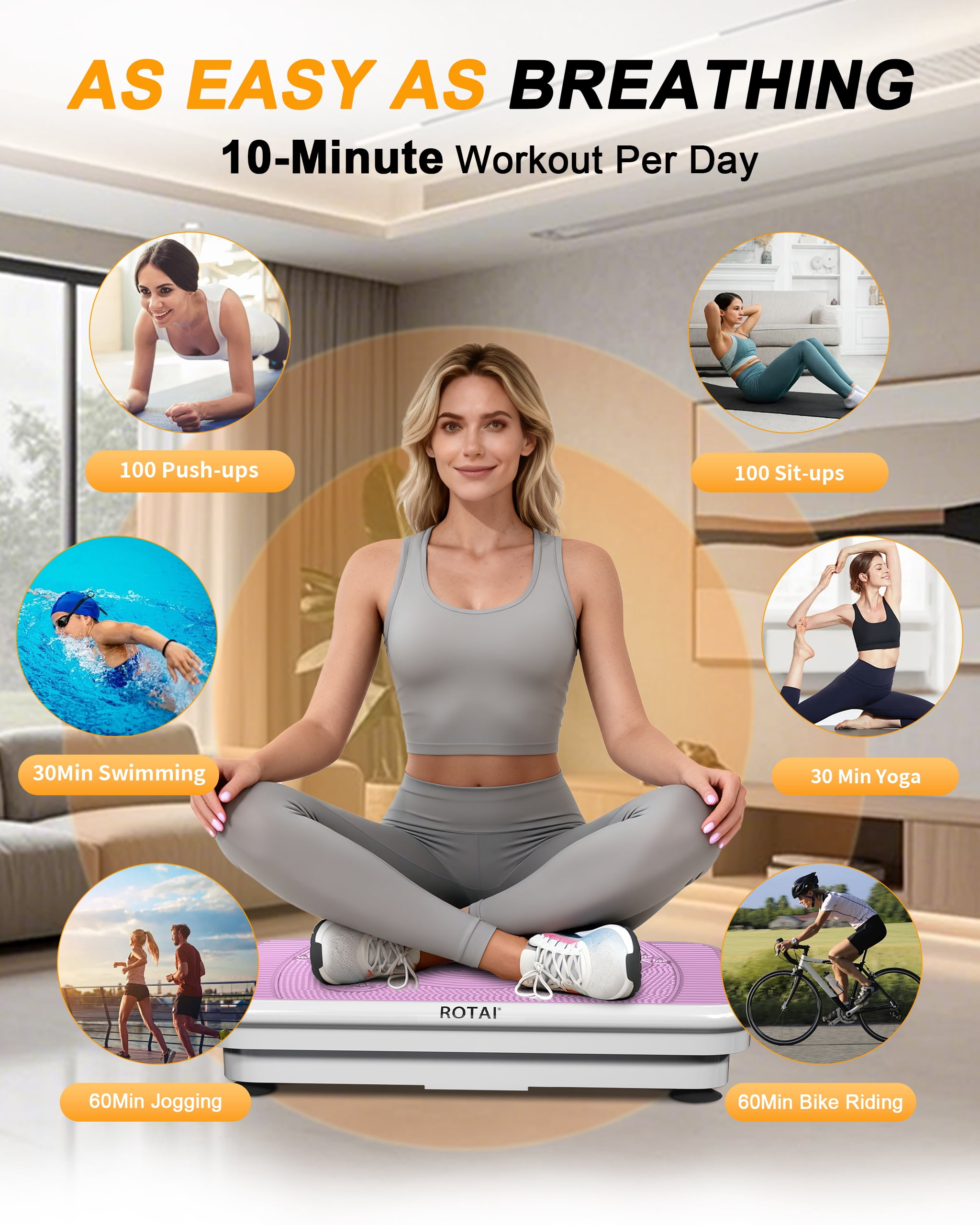 Vibration Plate Exercise Machine for Lymphatic Drainage Massager & Weight Loss,400 lbs Capacity Whole Body Vibrating Shake Plate Workout ，Helps Burn Fat , with Resistance Bands & Remote ，Pink