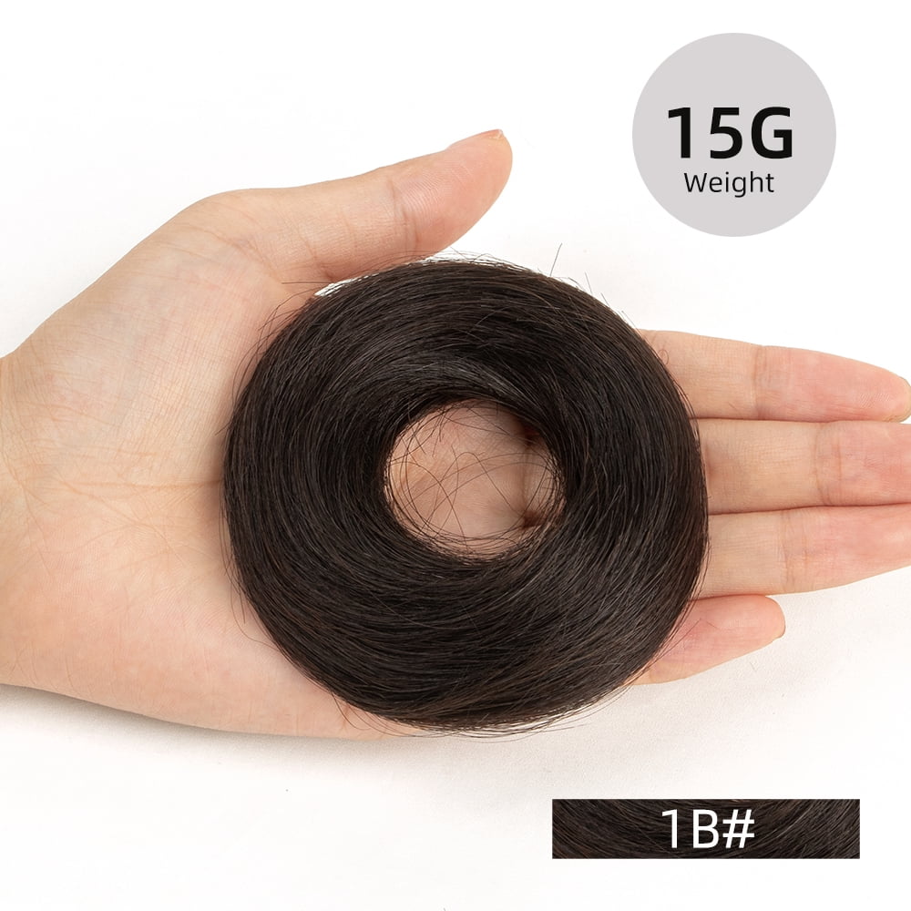 4inch Natural  Black 100% Human Hair Bun Straight Scrunchies Elegant Donut Chignon With Elastic Rubber Band Scrunchy Hairpiece