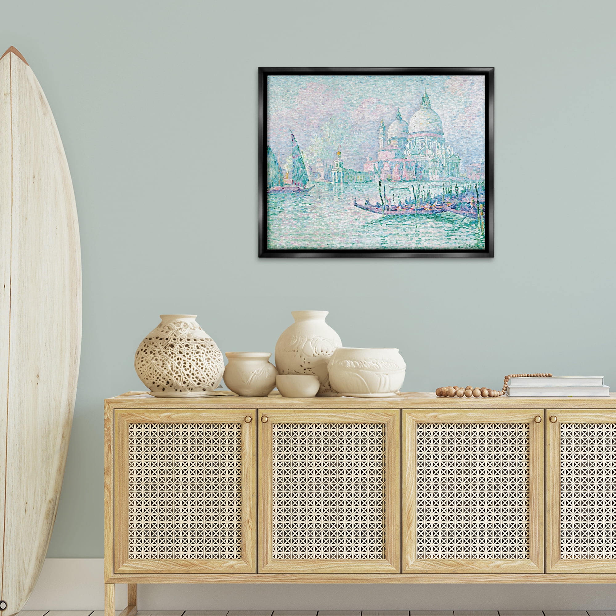 Stupell Industries Classical Venice Signac Painting Landscape & Nature Painting Black Floater Framed Canvas Art Print Wall Art, 31 x 25
