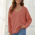 thumbnail image 2 of Knitted Sweaters V Neck Drop Shoulder Loose Hem Pure Color Pullover Sweater for Travel Watermelon Red M, 2 of 6