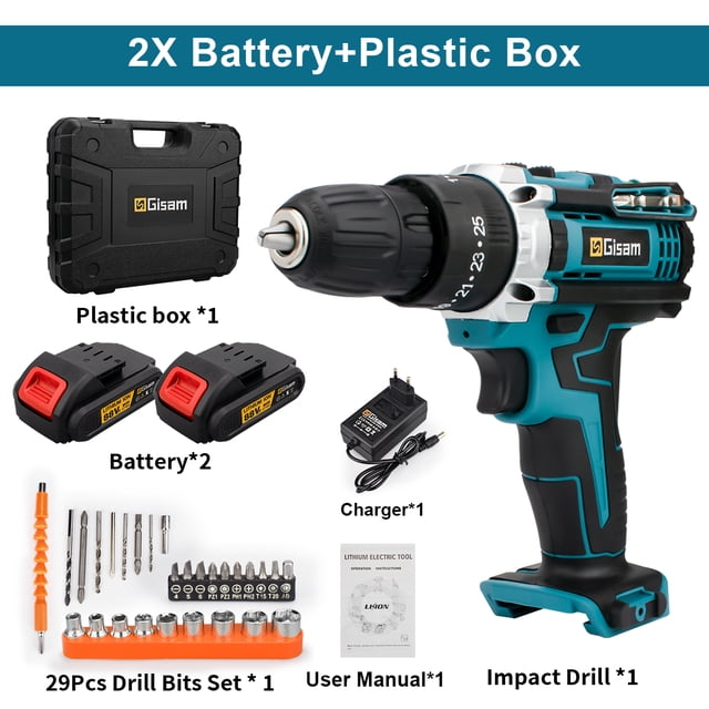 Gisam Perceuse Sans Fil, Tournevis Électrique Rechargeable, Perceuse Électrique Mini Sans Fil, Perceuse à Main, Outils Électriques à Batterie Lithium-Ion, 2 Types de Piles 3