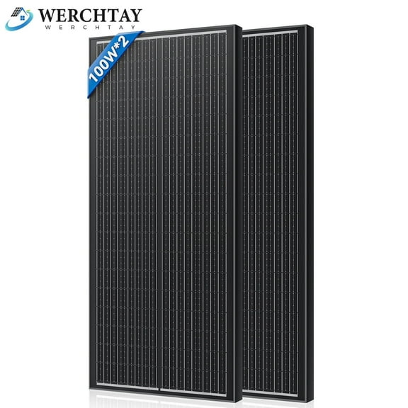WERCHTAY 12V 100W Monocrystalline Solar Panel 2Pack 100W All Black Off-Grid RV Boat