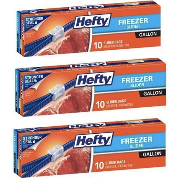 Hefty Slider Gallon Freezer Bags 10 Count (Pack of 3)