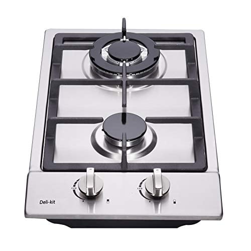 Delikit 12 inch Gas Cooktop Dual Fuel Sealed 2 Burners Stainless Steel Gas Cooktop DropIn Gas