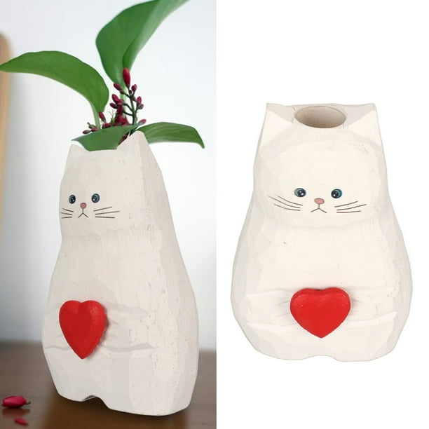 Jarrón De Madera Para Gato, Jarrón De Madera Hecho A Mano, Estatua De Gato De Madera Texturizada De Colores Brillantes, Decoración Del Hogar Para Regalar