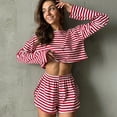 thumbnail image 3 of Spring and Summer New Style Comfortable and Fashionable Striped Long-Sleeved Flared Shorts Sleeping Suit for Ladies, 3 of 8