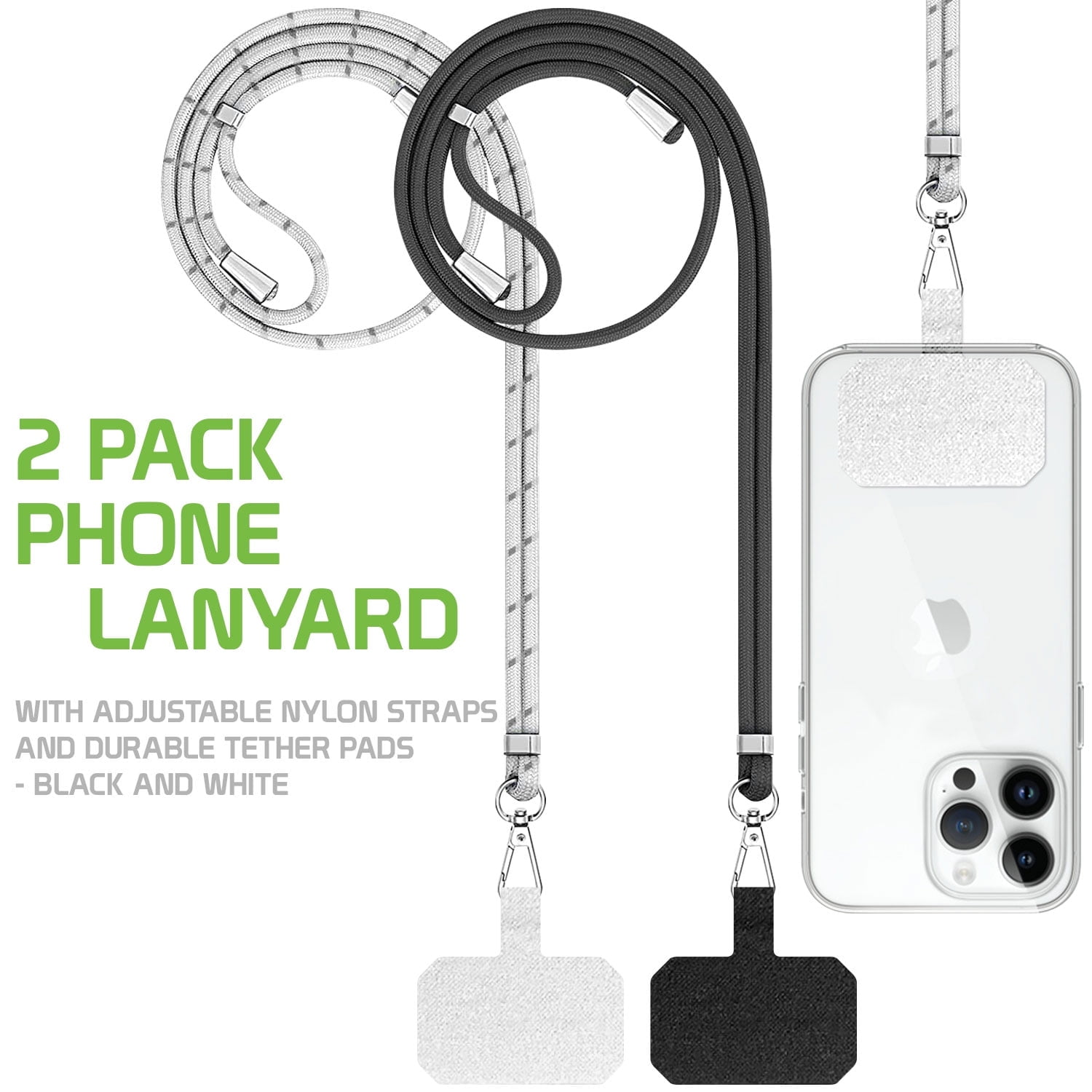 Cellet 2-Pack Phone Lanyard, Universal Phone Lanyard with Adjustable Nylon Straps and Durable Tether Pads Compatible with Smartphones, iPads, Tablets and more