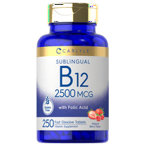 Vitamin B12 Sublingual 2500 mcg | 250 Tablets | Natural Berry Flavor | Vegetarian Formula | by Carlyle