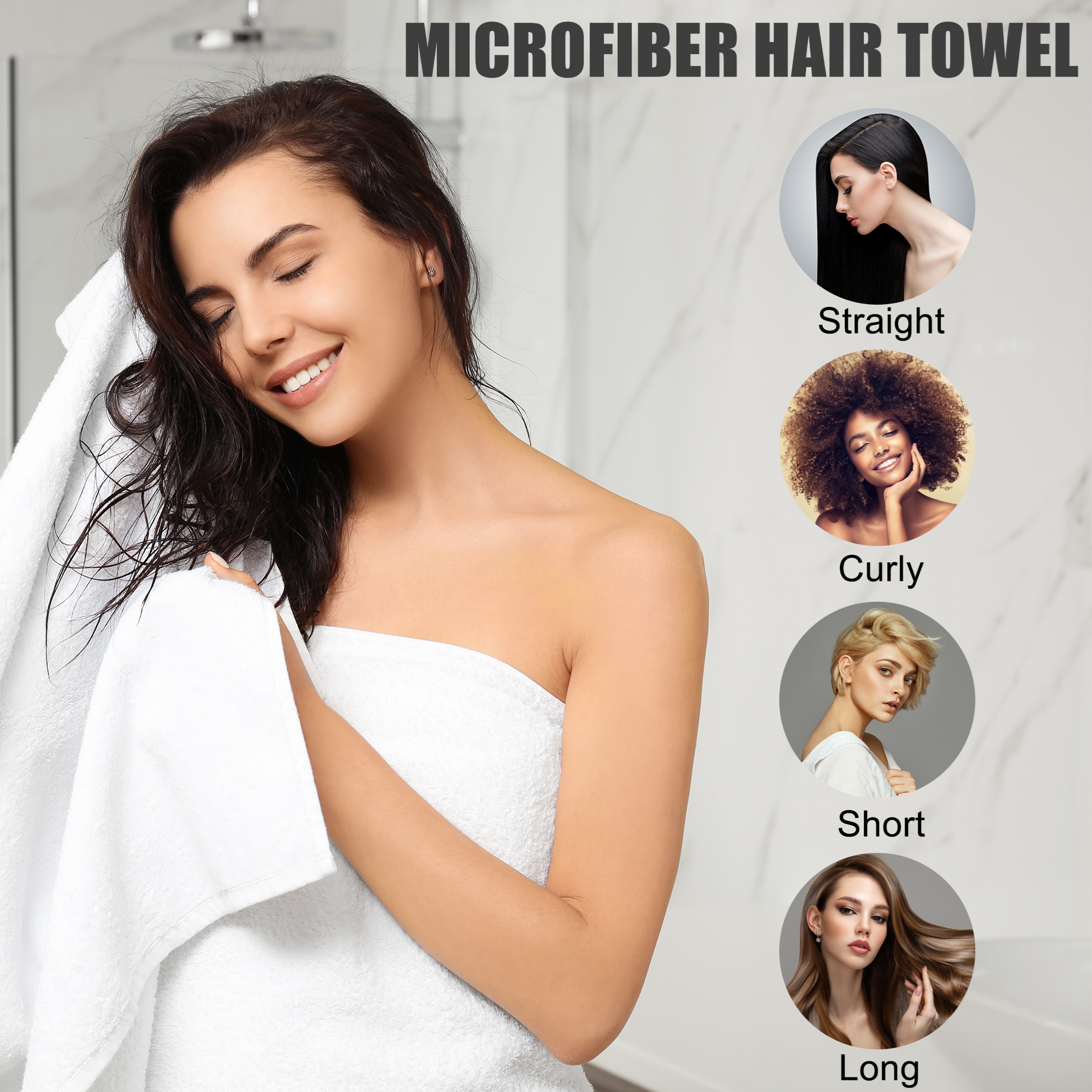Unique Bargains 3 Pcs Soft Hair Towel Wrap Drying Cap Microfiber for Wet Hair Gray White