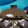 thumbnail image 6 of Brown Black Plaid Round Tablecloth, Fitted Table Cover with Elastic for 55"-60" Round Tables, Vintage Rustic Star Buffalo Check Table Cloth Outdoor Indoor Dinning Party Waterproof Tablecloths, 6 of 7