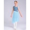 thumbnail image 5 of Hansber Kids Girls Sleeveless Lyrical Dance Dress Rhinestones Flower Asymmetrical Skirt Leotard Ballet Dancewear Light Blue 12, 5 of 6