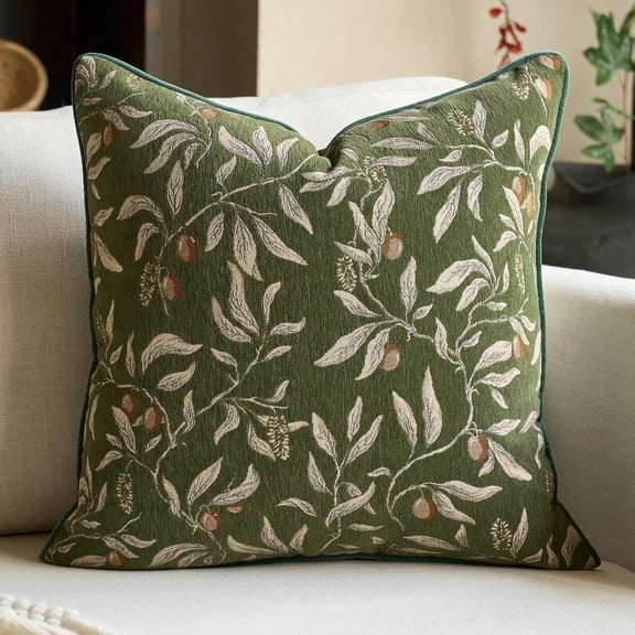 MORAVE 18 x 18 Inch Green Floral Square Throw Pillow Cover, Luxury Decorative Cushion Case for Couch Living Room Bedroom