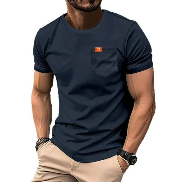 Camiseta de Cuello Redondo de Manga Corta de Color Sólido, de Tamaño Más Casual de los Hombres en Algodón Suave para el Uso Diario, Camiseta Transpirable Clásica