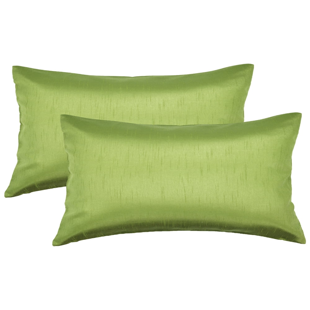Aiking Home 12x24 Inches Faux Silk Rectangular Throw Pillow Cover, Zipper Closure, Green (Set of