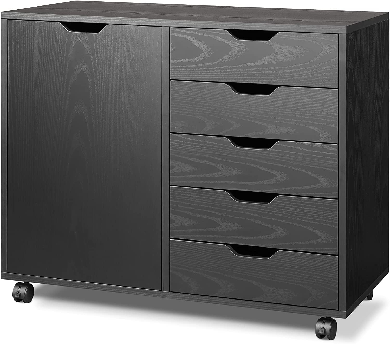 DEVAISE 5-Drawer Wood Dresser Chest with Door, Mobile Storage Cabinet, Printer Stand for Home Office, Black - Walmart.com
