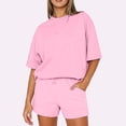 thumbnail image 2 of LNGOOR Tenues Décontractées 2 Pcs pour Femmes Col Rond Manches Courtes Hauts et Shorts à Cordon Ensembles de Sport Survêtements avec Poches, 2 of 9