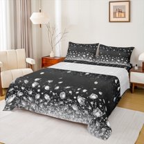 Homewish Grey Bling Crystal 3pcs Twin Sheet Sets for Girls Boys,Abstract Gradient Twin Fitted Sheet,Dreamy Princess Breathable Flat Sheet,Microfiber Bedroom Decor