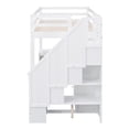 thumbnail image 6 of Triple Tree Wood Frame L-Shaped Desk Twin Loft Bed with Storage Staircase White, 6 of 8