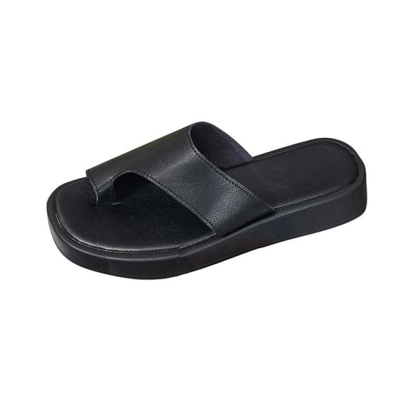 Black Womens Fashion Casual Sandals, Breathable Open Toe Round Toe Thick Bottom Wedge Heel For Leisure