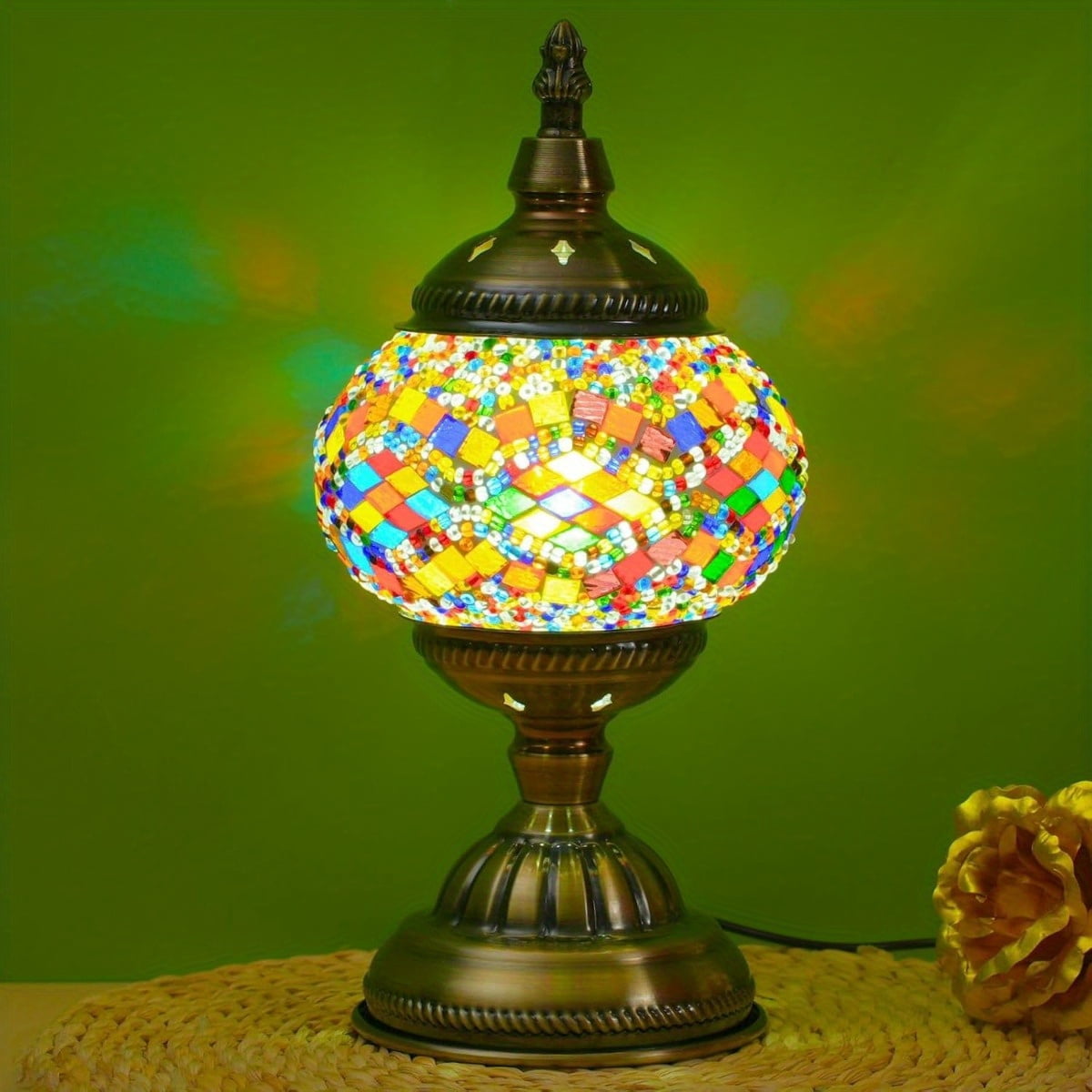 Handmade Turkish Moroccan Mosaic Table Lamp, 3-Color Adjustable