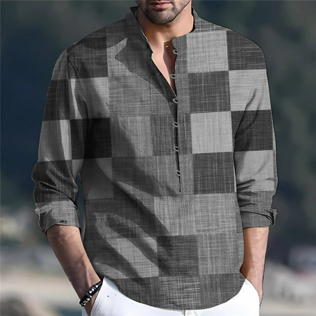 Blusas y camisas de manga larga con cuello en V, chaqueta de algodón y lino para hombre, camisa de manga larga estampada, cárdigan con botones, blusa para hombre