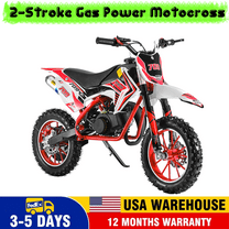 49cc Kids Dirt Bike, 2-Stroke Gas Powered Mini Motocross Motorcycle for Ages 6-12, Off-Road Dirtbike with Dual Disc Brakes, Shock Absorption, 10-Inch Tires, Max Speed 30KM/H, Supports 220 LBS