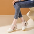 thumbnail image 4 of Xucatan Women's Canvas Espadrille Wedge Sandals, Round Toe Closed Toe Platform Shoes with Adjustable Ankle Strap, Rope Wrapped Chunky Sole Casual Summer Footwear, Versatile Solid Color Gift, 4 of 7