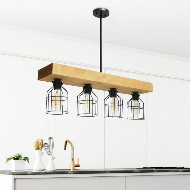 Lalia Home 4 Light Rustic Farmhouse Pendant with Light Wood Beam