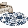 thumbnail image 2 of Round Area Rug 3 Ft, Palm Leaves Washable Non-Slip Circle Carpet for Living Room/Bedroom, Vintage Summer Blue Tropical Flowers Plants Low-Profile Small Floor Mats Collection Rugs for Indoor, 2 of 7